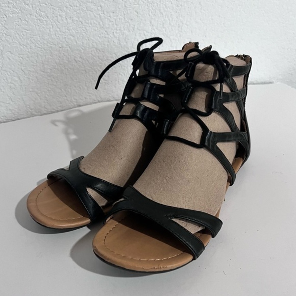 Harlow Black Gladiator Lace Up Sandals 8